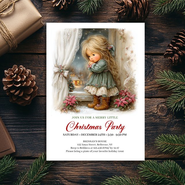 Cena Doce de Férias Garota Convite Clássico de Nat (Sweet Holiday Scene Girl Classic Christmas Invite

)