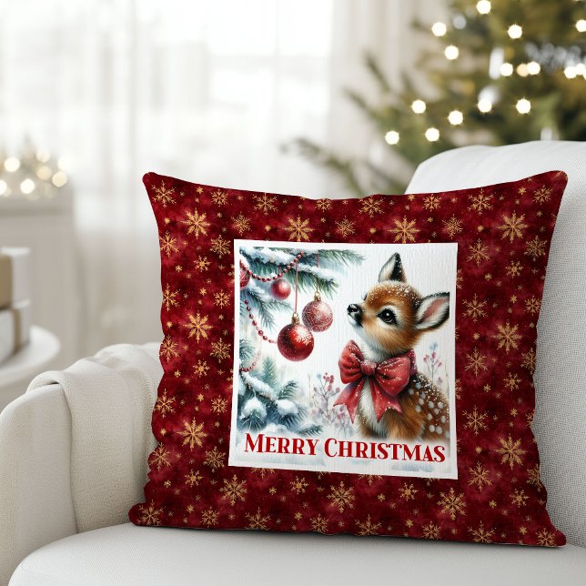 Cena festiva mágica com almofada de Natal de cervo (Magical festive scene baby fawn Christmas pillow (51))