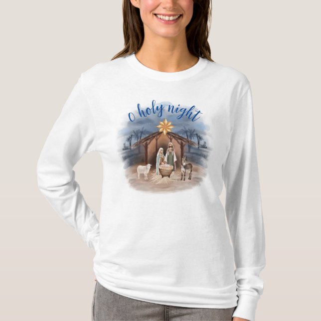 Cena Natal Da Santa Noite T-Shirt (Frente)