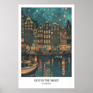 Cena Noturna de Amsterdã Impressão Artística Cena