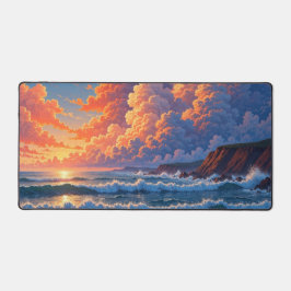 Cenário Costeiro com Nuvens Cumulus ao Pôr do Sol