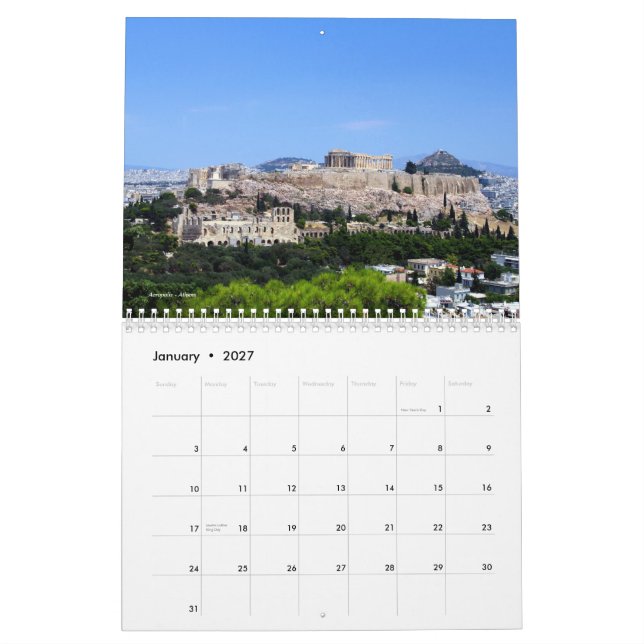 Cenários de calendário de paredes de Grécias (Jan 2027)
