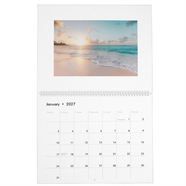 Cenas de Praia Calendário de 12 meses Adicione sua (Jan 2027)