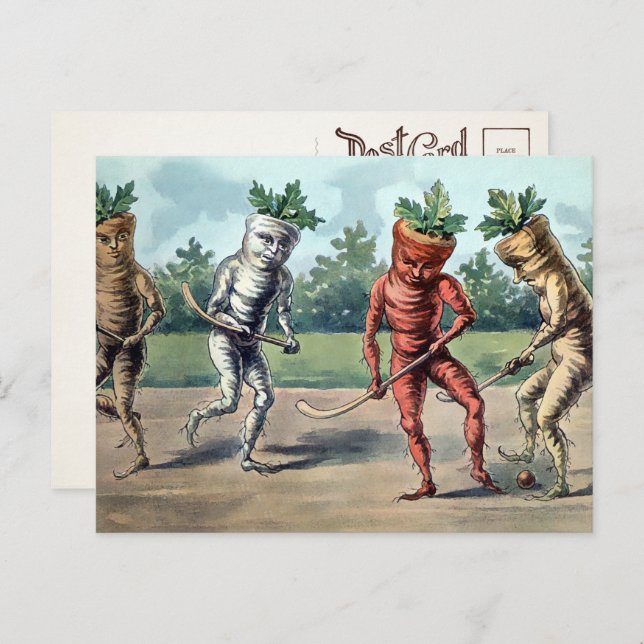 Cenouras Vitorianas Jogando Hóquei Cartão Postal  (Frente/Verso)