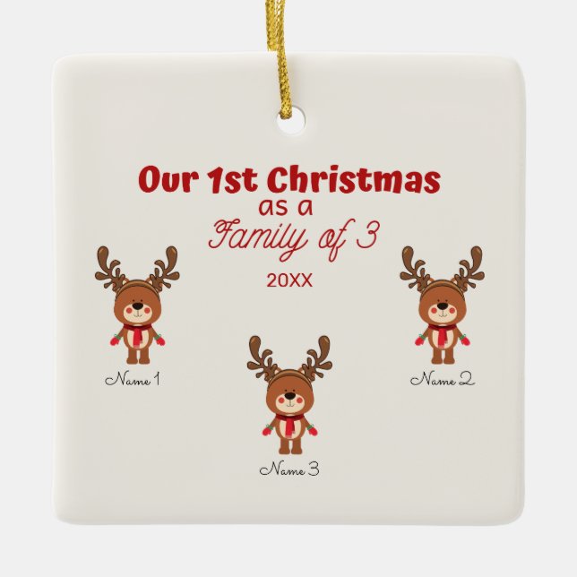 Cerâmica 1rua de Natal como Família de 3 Ornamento (Frente)