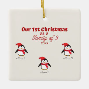 Cerâmica 1rua de Natal como Família de 3 Ornamento Pinguim