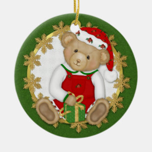 Cerâmica 2 Lado - Ornamento do Urso de Teddy com Feliz
