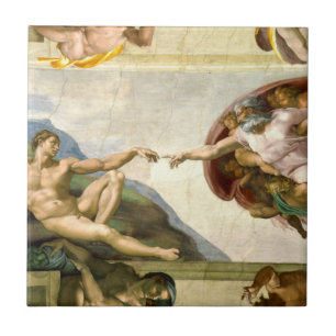 Cerâmica A criação de Adam pelo azulejo de Michelangelo