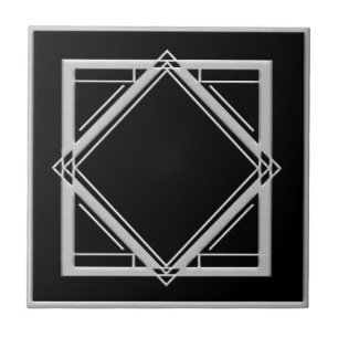 Cerâmica Abstrato de Art Estilo Preto e Azulejo Prateado