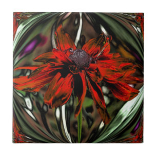 Cerâmica Abstrato de Azulejo de arte laranja Daisy Floral