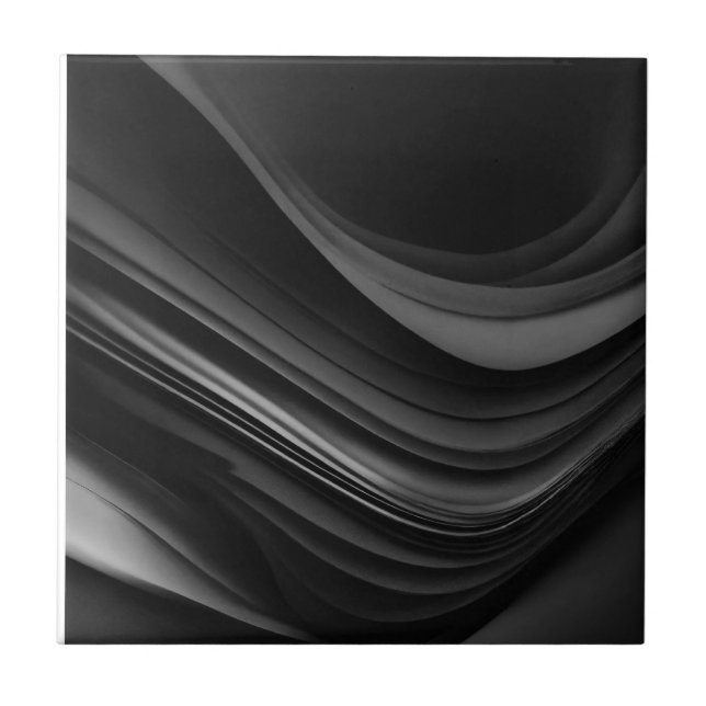Cerâmica "Abstrato de fluido, Azulejo preto e branco de cer (Frente)