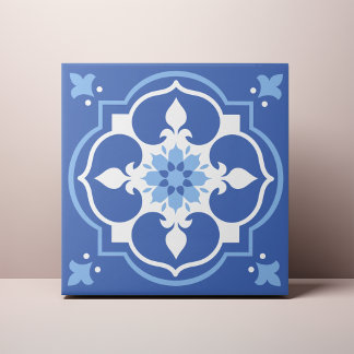 Cerâmica Acento Azulejo de Flor Azul Elegante