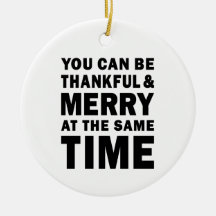 Agradecido e Alegre Ornamento de Natal Redondo Mod