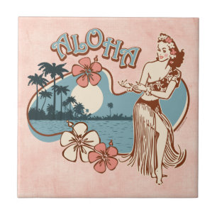 Cerâmica Aloha azulejo da menina de Hula