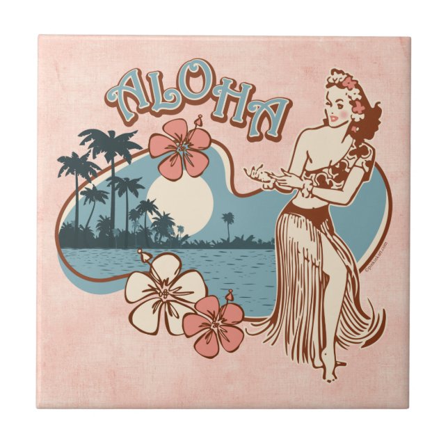 Cerâmica Aloha azulejo da menina de Hula (Frente)