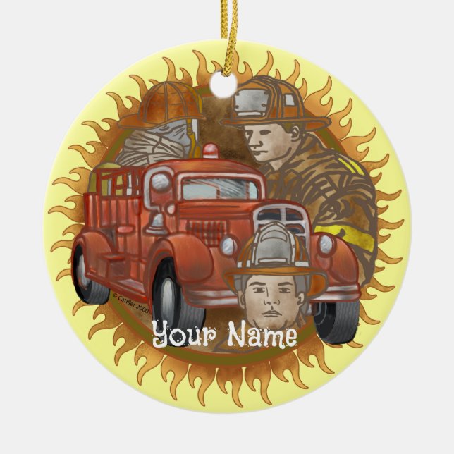 Cerâmica Amigo do Caminhão de Bombeiros ornamento de bombei (Frente)