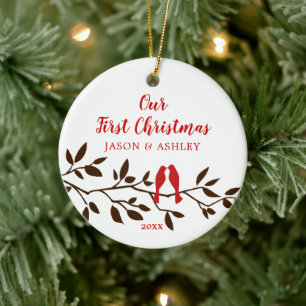 Cerâmica Amor Pássaros Nosso Primeiro Ornamento De Natal