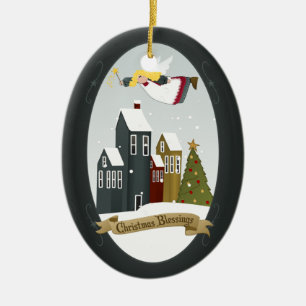 Cerâmica Anjo das Bênçãos de Natal   Ornamento