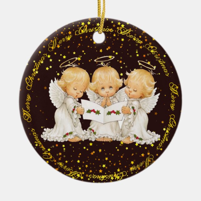 Cerâmica Anjos Cantores Lindos Ornamento Premium de Cerâmic (Frente)