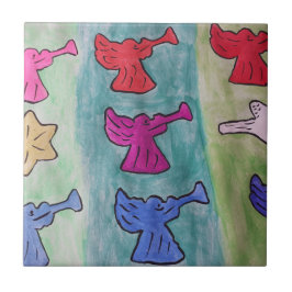 Cerâmica Anjos de Natal com trompetes Azulejo cerâmico