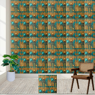 Cerâmica Antiga Arte de Azulejo de Lotus e Hieroglifos Egíp