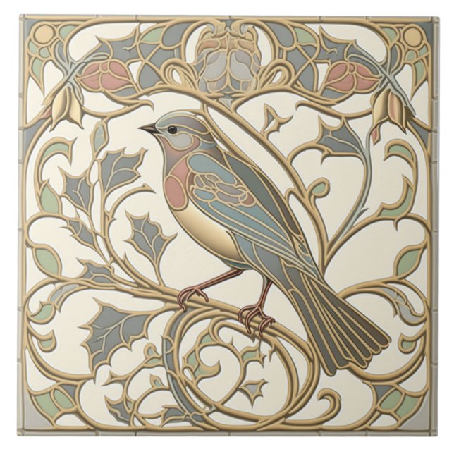 Cerâmica Art Nouveau Azulejo cerâmico com Design de ave mos (Frente)