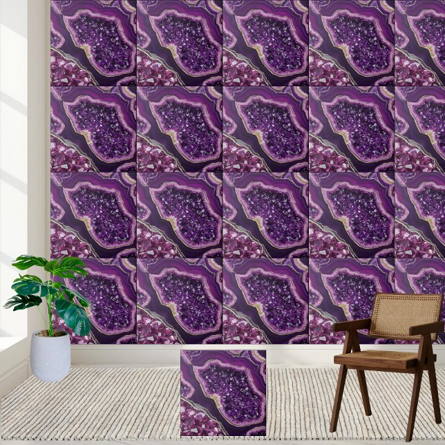 Cerâmica Arte de Azulejo de Cristal de Geodo Roxo (Purple Geode Crystal Tile Art)