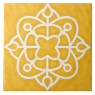 Cerâmica Arte de Azulejo Decorativo Dourado e Branco