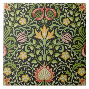 Cerâmica Arte de Azulejo Floral Persa Preto William Morris