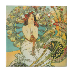 Cerâmica Arte Nouveau Monte de Mucha - azulejo de Carlo