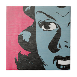Cerâmica Arte Retro Pop - Azulejo Cerâmico de Mulher de Qua