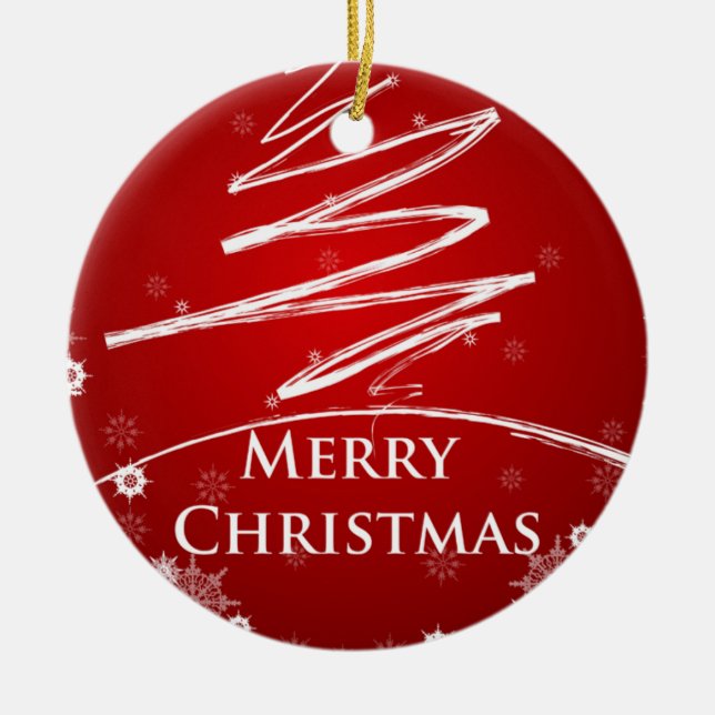 Cerâmica Árvore de Natal no ornamento vermelho da arte (Frente)