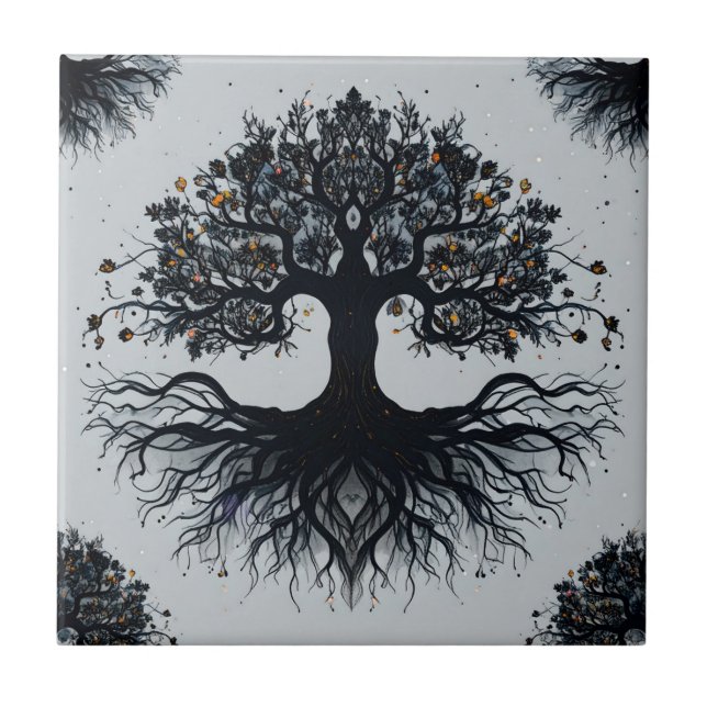 Cerâmica Árvore Mística de Arte do Azulejo de Vida (Frente)
