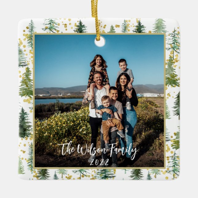 Cerâmica Árvores de Natal com Destaques Dourados Ornamento  (Frente)