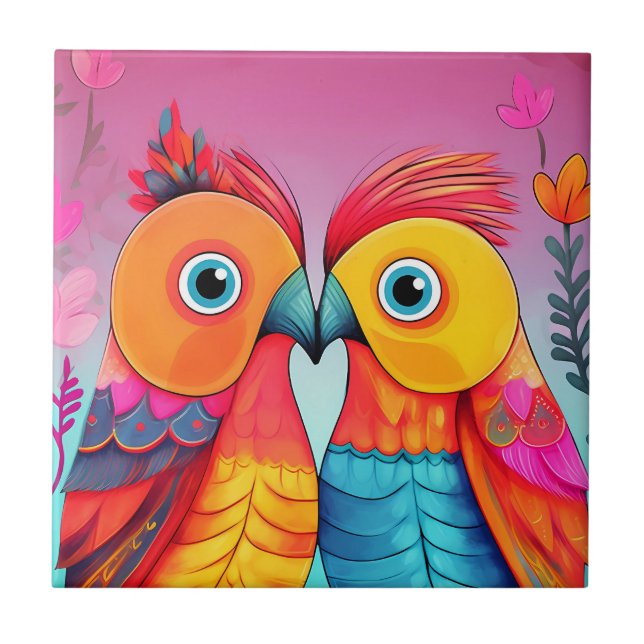 CERÂMICA  AVES DE AMOR CASAMENTO DE AZULEJO DE ARTE PARROTA (Frente)