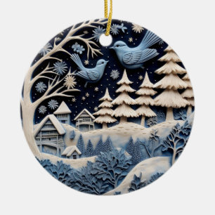 Cerâmica Aves de inverno em Ornamento Florestal