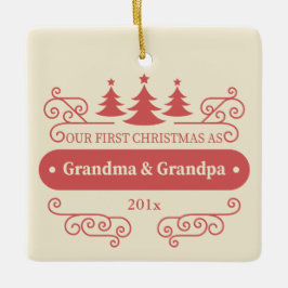 Cerâmica Avós Primeiro Ornamento Quadrado de Natal