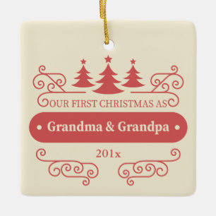 Cerâmica Avós Primeiro Ornamento Quadrado de Natal