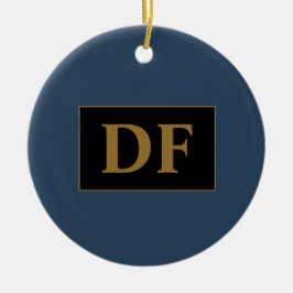 Cerâmica Azul Com Iniciais Dourados De Ornamento Cerâmico