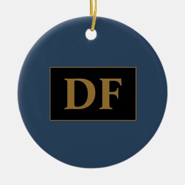 Cerâmica Azul Com Iniciais Dourados De Ornamento Cerâmico (Frente)