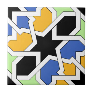 Cerâmica Azulejo 02 de geometría morisca azul y negro en