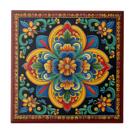 Cerâmica Azulejo 10/12 de flores do estilo Huichol mexicano