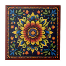 Cerâmica Azulejo 11/12 de flores do estilo Huichol mexicano