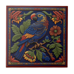 Cerâmica Azulejo 5/12 de papagaio do estilo Huichol mexican