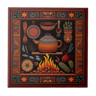 Cerâmica Azulejo 9/12 de cozinha do estilo Huichol mexicano