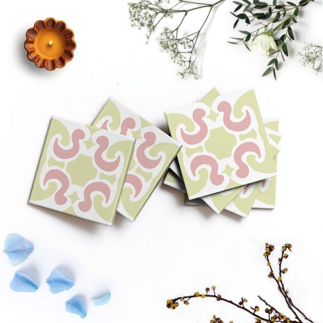 Cerâmica Azulejo Abstrato de Flamingo Rosa de Meados do Séc (Criador carregado)