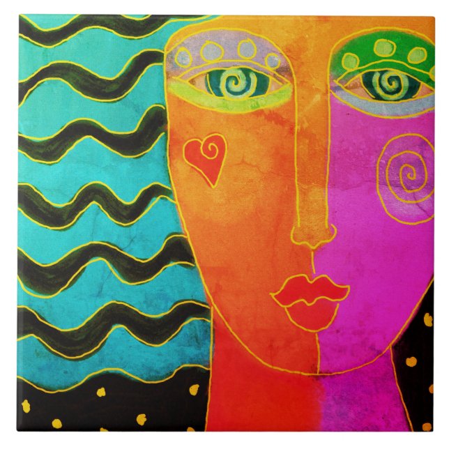 Cerâmica Azulejo Abstrato de pintura digital colorida, cerâ (Frente)