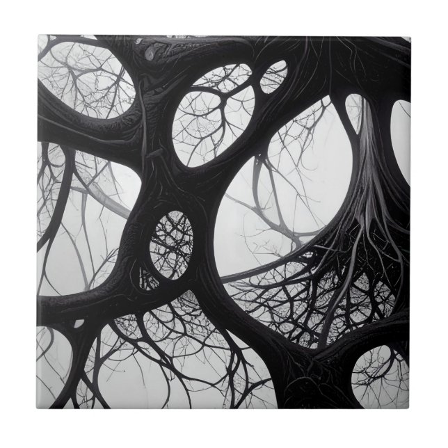 Cerâmica Azulejo Abstrato de Raízes Orgânicas Escuras (Frente)