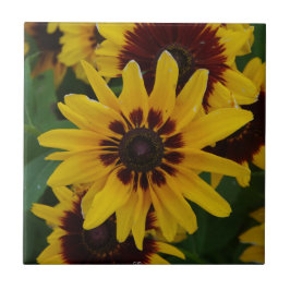 Cerâmica Azulejo Amarelo de Flores Marrons