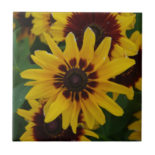 Cerâmica Azulejo Amarelo de Flores Marrons